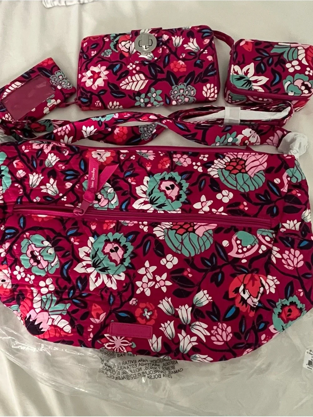 Vera Bradley Pink Floral Quilted Crossbody Bag with wallet, pill holder ,and ID